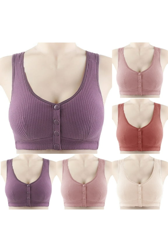 Plus Size Bras for Older Women Front Closure No Underwire Comfort Wireless Underwear Back Push Up Comfort Everyday Bra Brown XXL(44/100 ) Sales of The Day