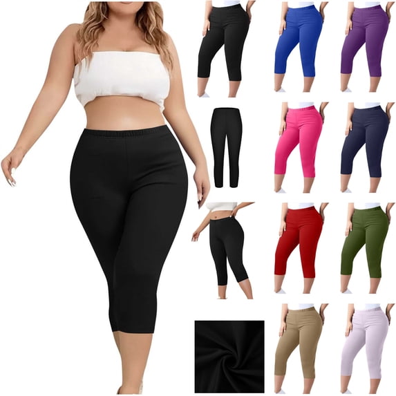 QATAINLAV Plus Size Capri Pants for Women Casual Elastic Waist Tight Yoga Pants Summer Solid Color Cropped Trousers Loungewear, Red, S