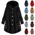 thumbnail image 1 of QATAINLAV Plus Size Jacket for Women Casual Loose Soft Sherpa Oversized Hoodie Button Down Hooded Pajama Tops with Pockets Fall Clothes, Wine, S, 1 of 9