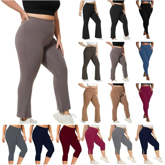 QATAINLAV Plus Size Leggings for Women Stretch Comfy Casual Flared Tights Solid Color Full Length Workout Yoga Legging Pants, Black, XXXL, Birthday Gifts