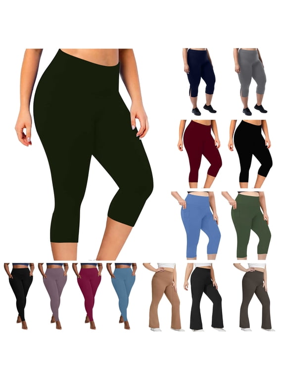Plus Size Leggings for Women High Waisted Tummy Control Cropped Yoga Pants Workout Running Legging Capris Wine XL
