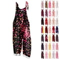 thumbnail image 1 of QATAINLAV Womens Valentines Day Cotton Linen Jumpsuits Fashion Pink Ribbon Printed Holiday Rompers Loose Fit Adjustable Strap Wide Leg One Piece Pants Multicolor M Lightning Sales, 1 of 6