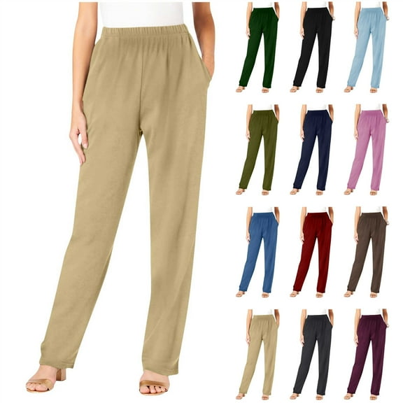 QATAINLAV Plus Size Pants for Women Solid Color Elastic Waist Jogger Sweatpants Fall Comfortable Stretchy Lounge Trousers with Pockets Dark Gray M Mother's Day Gifts