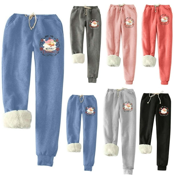 QATAINLAV Plus Size Pants for Women Winter Fleece Sherpa Lined Jogger Sweatpants Christmas Printed Lounge Trousers with Pockets Best Deals Today Blue 4XL Walmart Business Supplies