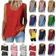 thumbnail image 1 of QATAINLAV Plus Size Tank Tops for Women Holiday Party Glitter Sequin Sleeveless Tanks Loose Fit Casual Crew Neck Tunics, Hot Pink, XXXXL, 1 of 7