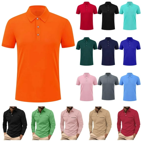 QATAINLAV Polo Shirts for Men Big and Tall Tops Casual Button Athletic Collared Tennis T-Shirt Solid Color Short Sleeve Golf Tees Shirt Prime By Hour Orange 5XL