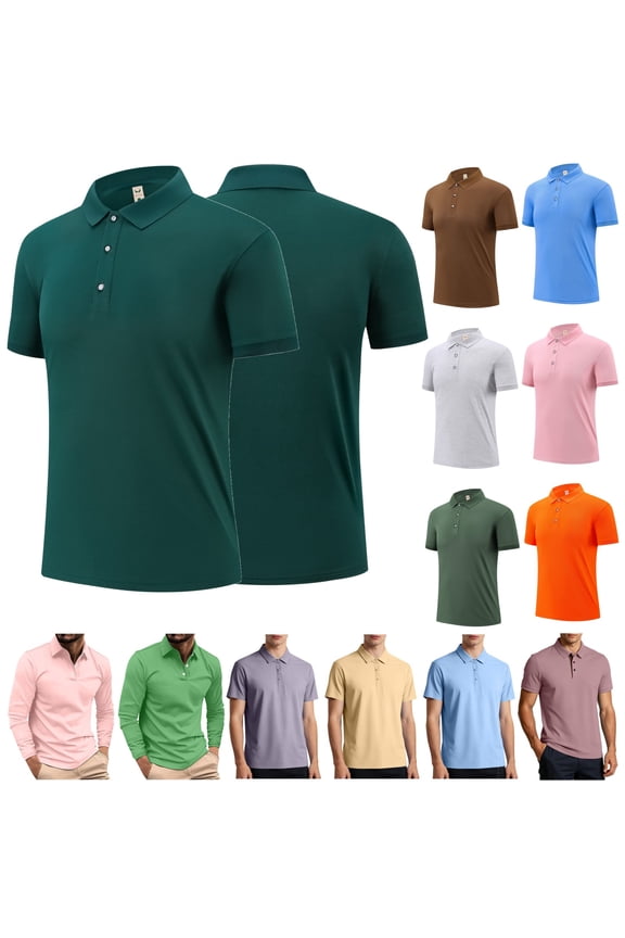 Polos Shirts for Men Big and Tall Tops Casual Button Athletic Collared Tennis T-Shirt Solid Color Short Sleeve Golf Tees Shirt Lightning Sales Today Orange 4XL