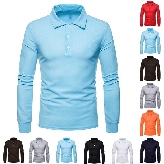 QATAINLAV Polos Shirts for Men Button Lapel Golf Shirt Solid Long Sleeve Pullover Tops Outdoor Casual Business Outfits My Orders Placed By Me Navy L