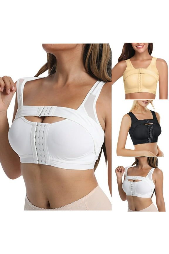 Post-Surgery Front Closure Bra for Women Solid Sport Bras Posture Corrector Compression Shapewear Tops with Breast Support Band Ofertas Relampago de Hoy, Black