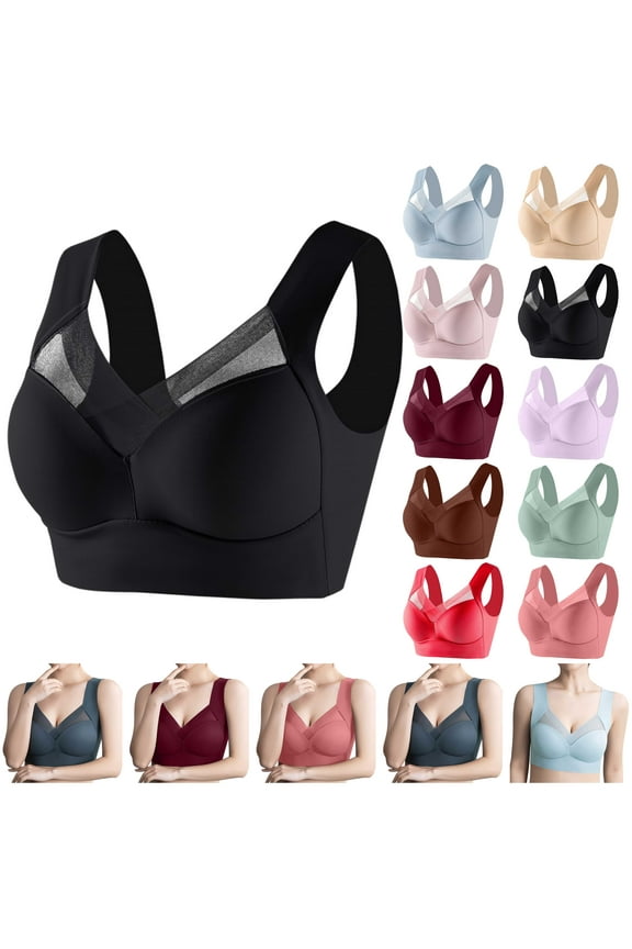 Posture Correcting Bra for Seniors, Womens Seamless Push Up Wireless Bra No Underwire Full Coverage Lace Brassiere Black XXL Ofertas Flash