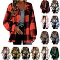 thumbnail image 1 of QATAINLAV Open Front Women's Fleece Plaid Jacket Plus Size Loose Button Down Lapel Sherpa Shacket Warm Plush Cardigan Outwear Coffee XXXXL, 1 of 6