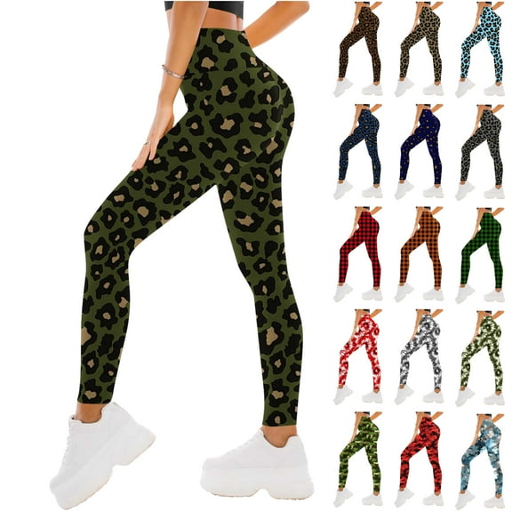QATAINLAV Gifts for Mom Leggings for Women High Waisted Butt Lifting Yoga Pants Fashion Leopard Print Tights Casual Tummy Control Workout Legging Pants Army Green L