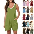 thumbnail image 1 of QATAINLAV Ofertas Del Dia de Hoy Relampago Rompers for Women 2025 Summer Casual Sleeveless Short Jumpsuits Loose Fit Vacation Beach Jumpers Shorts Wide Leg Overalls with Pockets Green XL, 1 of 10