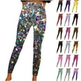 thumbnail image 1 of QATAINLAV Yoga Pants for Women 2025 New Years Eve Party Glitter Sequin Print Leggings Casual High Waisted Seamless Workout Tight Bottom Pants Multicolor L, 1 of 6
