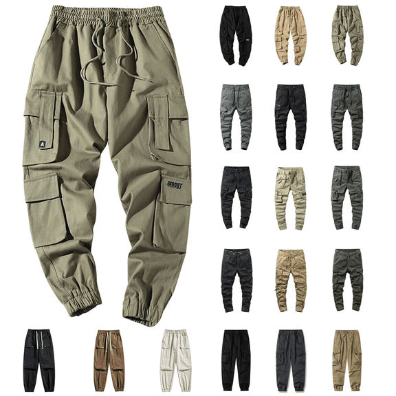 QATAINLAV Prime Sales Today Mens Outdoor Hiking Pants Drawstring Elastic Waist Joggers Athletic Pants Solid Tapered Cargo Pants with Pockets Khaki L