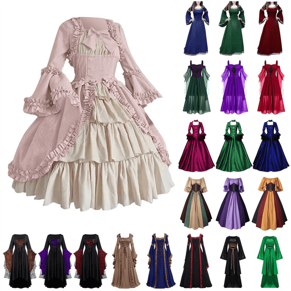 QATAINLAV Princess Dress for Women 2024 Victorian Renaissance Dress Vintage Medieval Ball Gown Ruffled Cosplay Party Dress Halloween Costume Green L