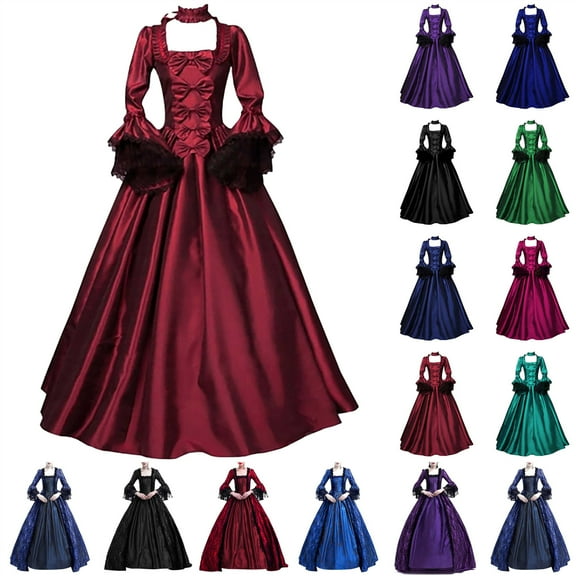 QATAINLAV Princess Dress for Women Elegant Flare Sleeve Party Dress Court Retro Renaissance Victorian Maxi Dresses Halloween Cosplay Costume Lightening Sales Blue XL
