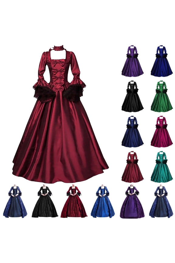 Princess Dress for Women Elegant Flare Sleeve Party Dress Court Retro Renaissance Victorian Maxi Dresses Halloween Cosplay Costume Red XL