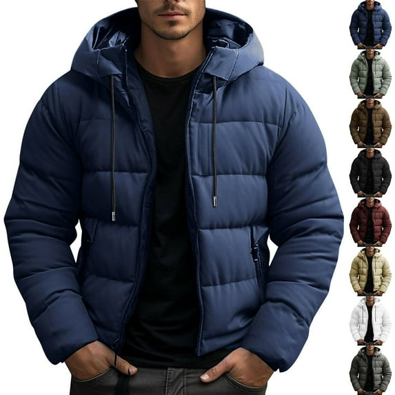 QATAINLAV Puffer Jacket Mens Heavyweight Warm Hooded Winter Coats Outdoor Thick Thermal Windproof Zip Up Down Jacket with Pockets, Brown, S