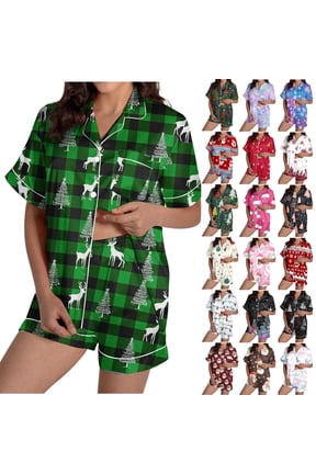 Purple Womens Satin Pajama 2 Piece Sets Button Down Short Sleeve Tops and Shorts Loungewear Funny Print Sleepwear