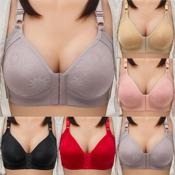 QATAINLAV Push Up Bras for Women Full Figure Plus Size Soft Cup Front Close Everyday Bra Solid Color Underwear Gray L Prime Sales Today