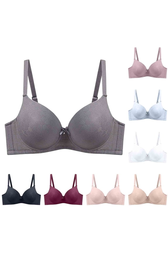 Pushup Bra for Women Plus Size D Cup Bralettes Gather Sports Lingerie Adjustable Shoulder Strap Underwire Bras Khaki 105D Sales of The Day