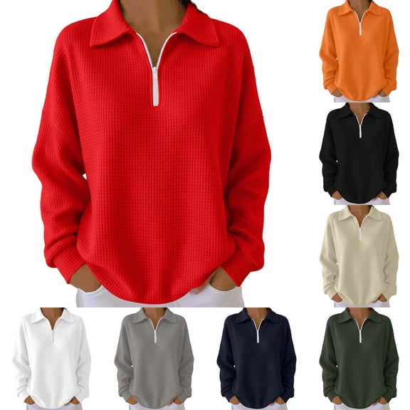 QATAINLAV Quarter Zip Pullover Sweatshirt for Women Waffle Knit Mock Neck Polos Shirts Casual Long Sleeve Tops, Gray, XL