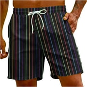 QATAINLAV Rainbow Striped Shorts for Men's Summer Lightweight Flat Front Beach Shorts Drawstring Elastic Waist Short Pants with Pockets Warehouse Deals Today Black XL