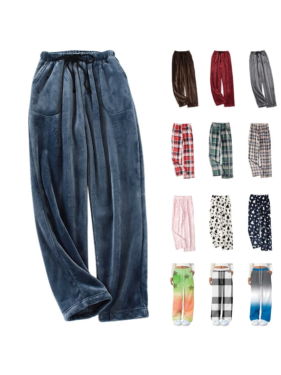 Red Fleece Pajama Pants Women Warm Fuzzy Loungewear Casual Drawstring Pjs Bottoms with Pockets Winter Clothes L