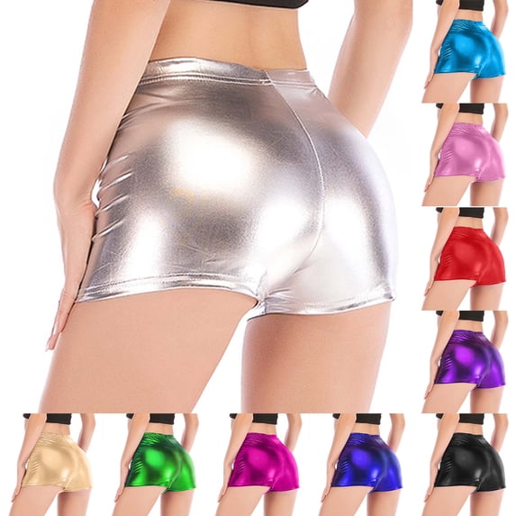 QATAINLAV Red Women's High Waisted Booty Shorts Solid Color Shiny Bottoms Summer Dance Party Festival Hot Pants L