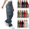 thumbnail image 1 of QATAINLAV Red Womens High Waisted Cargo Pants Loose Wide Leg Hiking Pants with Pockets Casual Elastic Waist Outdoor Workout Trousers L, 1 of 9