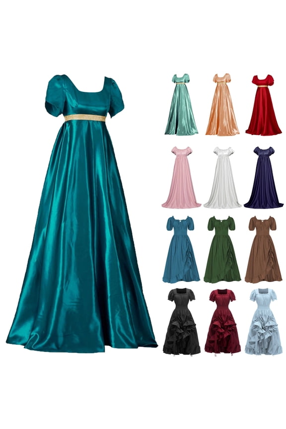Regency Victorian Tea Party Gown for Women Halloween Witch Cosplay Costume Medieval Pirate Irish Dress, Light Blue, S