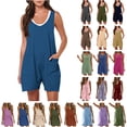 thumbnail image 1 of QATAINLAV Ribbed Knitted Summer Rompers for Women Casual Sleeveless Spaghetti Strap Short Jumpsuits Beach Onesie Shorts with Pockets Khaki S Mother's Day Gifts, 1 of 10