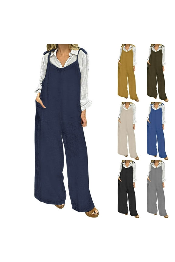 Romper for Women Casual Dressy Cotton Linen Wide Leg Jumpsuits Vintage Floral Print Overalls 2024 Summer Long One Jumpers Piece Pants, White, 3XL