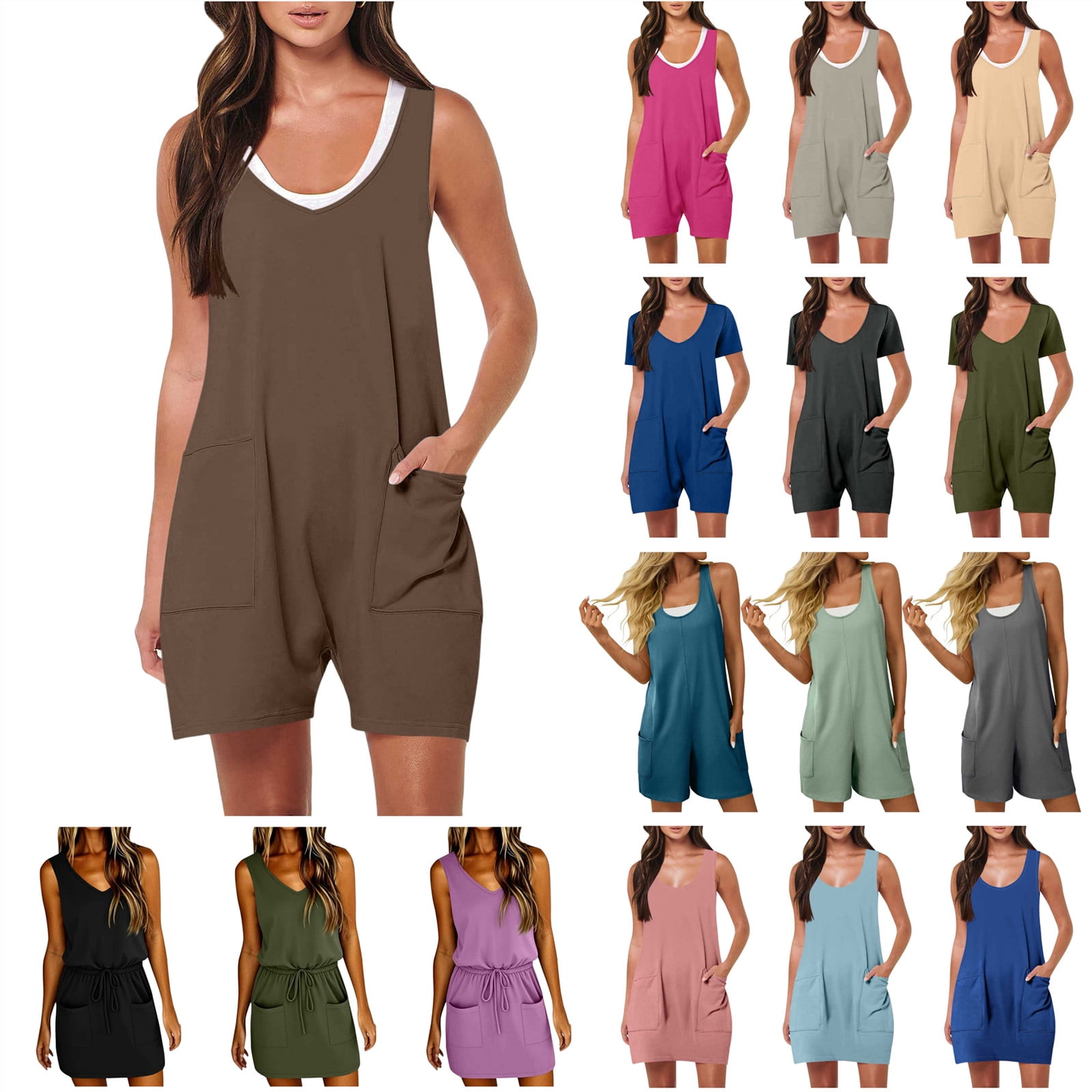 QATAINLAV Rompers for Women Summer Sleeveless Cotton Jumpsuits with ...