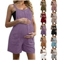 thumbnail image 1 of QATAINLAV Rompers for Women Maternity Clothes Sleeveless Ribbed Knit Short Jumpsuits Loose Comfy Pregnancy Casual Outfits with Pockets, Pink, L, 1 of 8