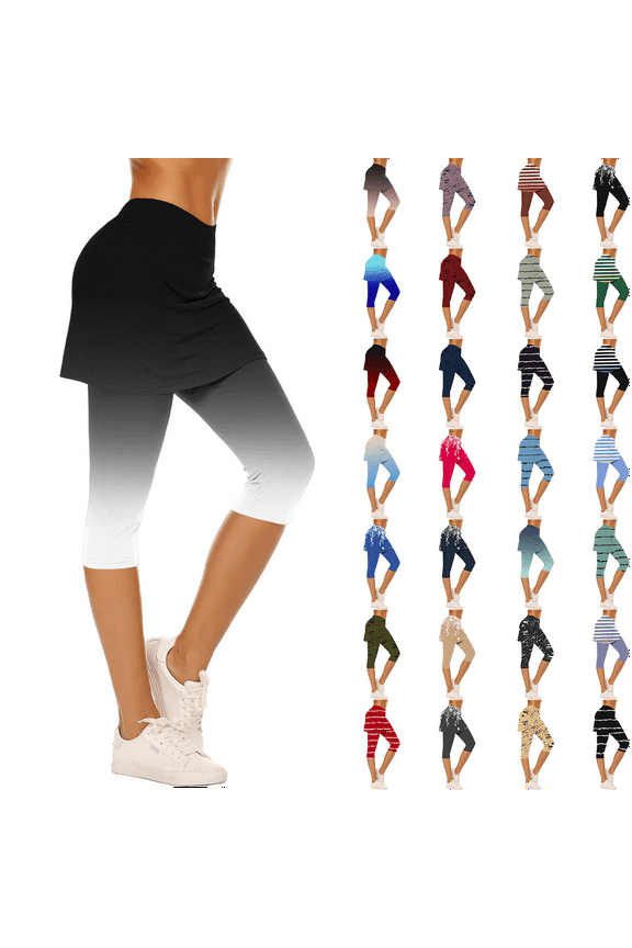 Ropa de Verano Para Mujer! Skirts Leggings for Women High Waisted Cropped Yoga Pants with Skirt Tennis Running Workout Capri Pants Athletic Bottoms Wine XL