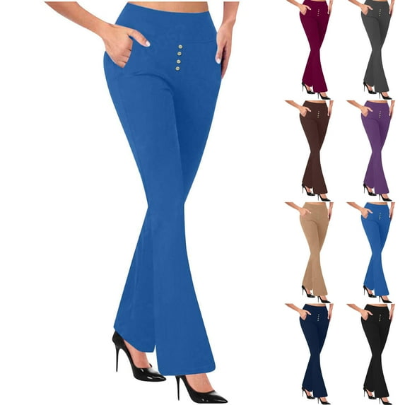 QATAINLAV Ropa de Verano Para Mujer! Womens Business Casual Work Pants Slim Fit High Waist Stretchy Straight Leg Trousers Office Pull on Dress Pants with Pockets Blue M