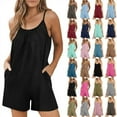 thumbnail image 1 of QATAINLAV Women's Summer Romper 2025 Trendy Backless Sling Sleeveless Jumpsuit Casual Pleated Neck Short Overalls with Pockets Vacation Outfits Army Green XL, 1 of 8