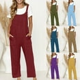 thumbnail image 1 of QATAINLAV Linen Jumpsuits for Women Plus Size Summer Loose Wide Leg Onesie Pants Solid Casual Sleeveless Bib Overalls with Pockets Beach Vacation Clothes Green M, 1 of 10