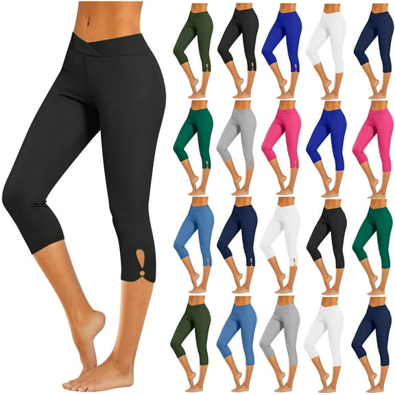 QATAINLAV Sales of The Day! Capri Leggings for Women 2025 Dressy Casual Summer Capris V Crossover High Waisted Knee Length Crop Pants Ladies Clothing Light Blue L