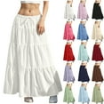 thumbnail image 1 of QATAINLAV Gifts for Mom! Tiered Long Skirts for Women Summer Vacation A-Line Pleated Skirt Casual Drawstring High Waisted Flowy Swing Maxi Skirts Black M, 1 of 6