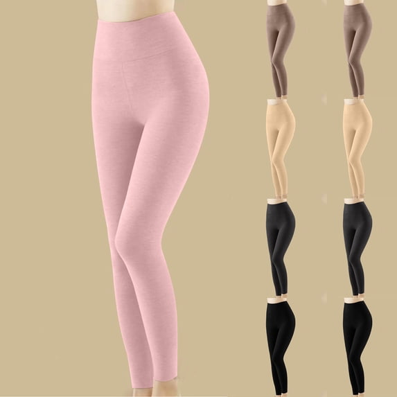 QATAINLAV Ofertas Del Dia de Hoy Relampago Leggings for Women Fall Winter Velvet Warm Yoga Pants Solid Color High Waisted Seamless Leggings Casual Comfy Tight Legging Pants Beige L
