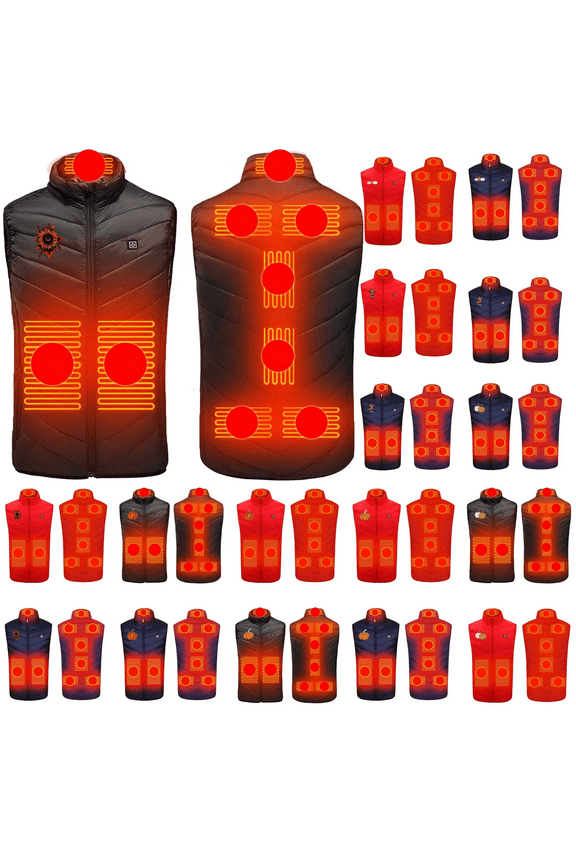 Heated Vest for Women and Men Unisex Casual Zipper 9 Areas Heating Plus Size Heated Vests Suitable for Winter Outdoor, Black, L