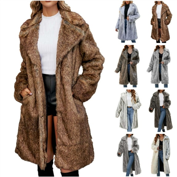 QATAINLAV Women's Fashion Winter Coats Fuzzy Fleece Long Sleeve Lapel Jackets Open Front Faux Fur Warm Long Cardigans Outerwear, White, XXL