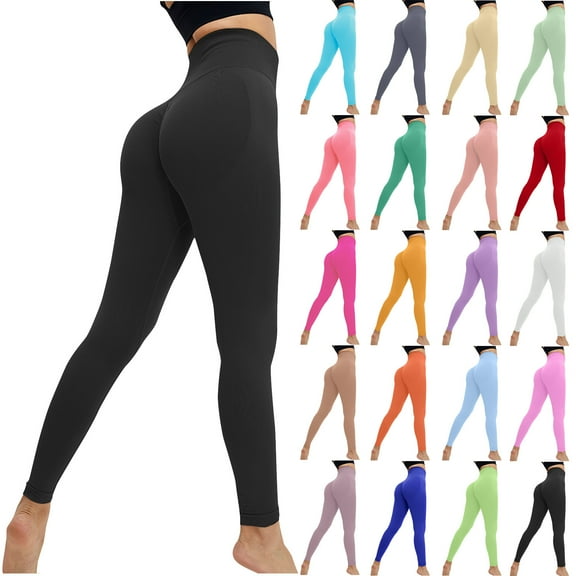QATAINLAV Sales Prime Womens High Waisted Butt Lifting Leggings Gym Tummy Control Seamless Yoga Pants Solid Casual Workout Running Tight Leggings Green L