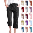 thumbnail image 1 of QATAINLAV Cotton Linen Pants for Women Trendy High Waist Drawstring Cropped Pant Casual Wide Leg Lounge Trousers 2025 Summer Capris Red XXXXL Birthday Gifts, 1 of 6