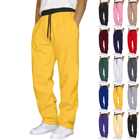 QATAINLAV Sales Today Cotton Yoga Pants for Men Casual Drawstring Waist Sweatpants Fashion Colorblock Lounge Pants with Pockets Gray XL