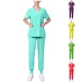 thumbnail image 1 of QATAINLAV Sales Today Womens Casual V Neck Scrub Tops Matching Jogger Pants 2 Piece Sets Solid Color Nursing Uniform Scrubs Set with Pockets Yellow XXL, 1 of 7