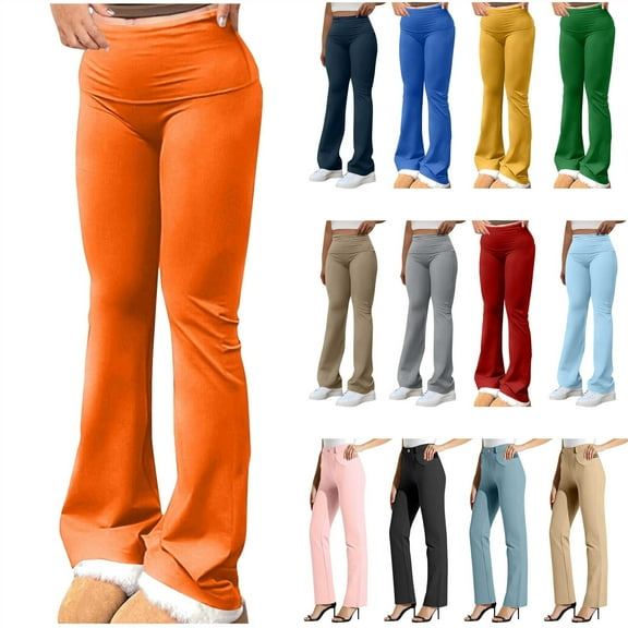 QATAINLAV Saving Sales Womens Casual Flare Leggings Fold Over High Waisted Yoga Pants Gym Tummy Control Workout Leggings 2025 Fall Outfits Black L